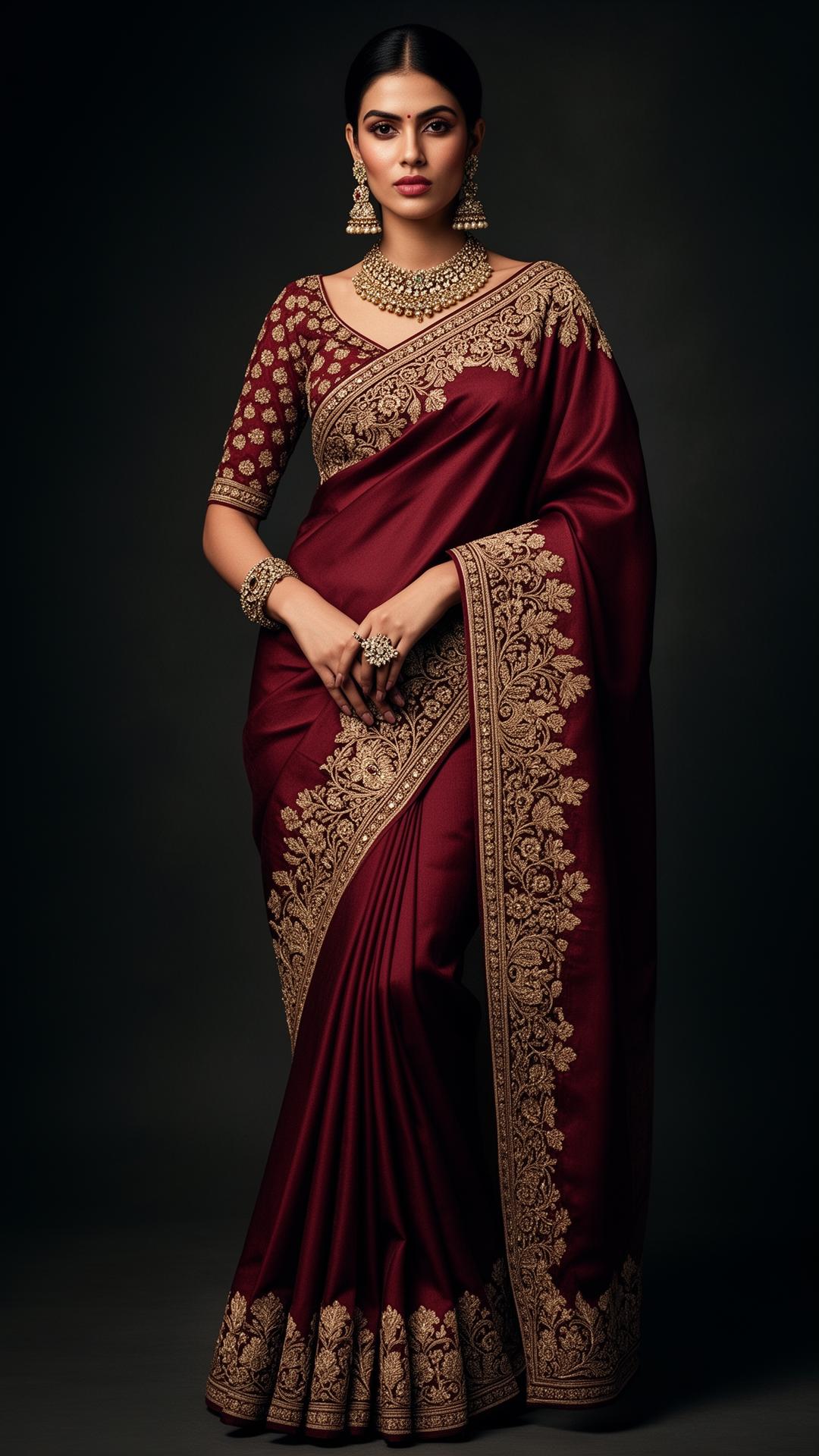 Ariomac maroon silk saree